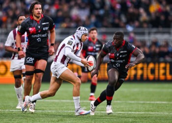 Louis Bielle-Biarrey of UBB during the Top 14 match between Lyon and Bordeaux at Matmut Stade de Gerland on March 28, 2026 in Lyon, France. Photo by Anthony Bibard/FEP/Icon Sport via Getty Images)