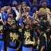 OKLAHOMA CITY, OKLAHOMA - JUNE 22:  Shai Gilgeous-Alexander #2 of the Oklahoma City Thunder celebrates with the Bill Russell NBA Finals Most Valuable Player trophy after defeating the Indiana Pacers 103-91 in Game Seven of the 2025 NBA Finals at Paycom Center on June 22, 2025 in Oklahoma City, Oklahoma. NOTE TO USER: User expressly acknowledges and agrees that, by downloading and or using this photograph, User is consenting to the terms and conditions of the Getty Images License Agreement. (Photo by Justin Ford/Getty Images)