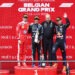 SPA, BELGIUM - JULY 19: Race winner Andrea Kimi Antonelli of Italy and Mercedes AMG Petronas F1 Team, Second placed Charles Leclerc of Monaco and Scuderia Ferrari, Third placed Max Verstappen of the Netherlands and Oracle Red Bull Racing, and Tom Batch, Operations Director of Mercedes AMG Petronas F1 Team celebrate on the podium during the F1 Grand Prix of Belgium at Circuit de Spa-Francorchamps on July 19, 2026 in Spa, Belgium. (Photo by Peter Fox/Getty Images)