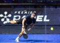 MILAN, ITALY - OCTOBER 08: Pol Hernandez Alvarez of Spain in action during the OYSHO Milano Premier Padel P1 Round 32 match between Jorge Nieto and Miguel Yanguas of Spain against  Pol Hernandez Alvarez and Guillermo Collado Losada of Spain at Allianz Cloud on October 08, 2025 in Milan, Italy.  (Photo by Roberto Finizio/Getty Images)