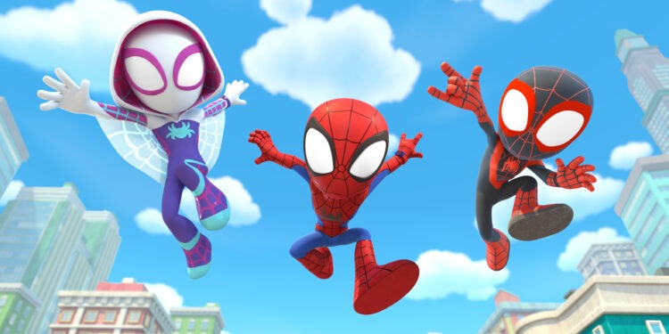 MARVEL'S SPIDEY AND HIS AMAZING FRIENDS “Marvel's Spidey and his Amazing Friends" tells the story of Peter Parker, Miles Morales and Gwen Stacy, who together form Team Spidey and embark on heroic adventures to protect their community. (Marvel)