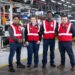 (from left to right) Jason Hughes, Senior Manager: Manufacturing Engineering at Isuzu Motors South Africa; Anri Els and Humprey Moyo, third-year Mechatronics students at Nelson Mandela University; and Riaan Brown, Entity Leader: Chair of Mechatronics, during a student visit to IMSAf’s manufacturing plant in Gqeberha.