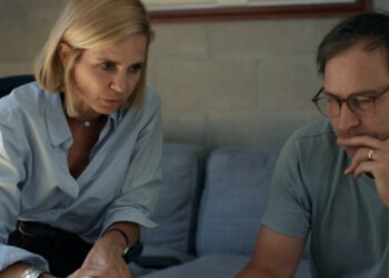 Mariana van Zeller and Jeff Plunkett speak with a National Geographic executive on the phone. (National Geographic)